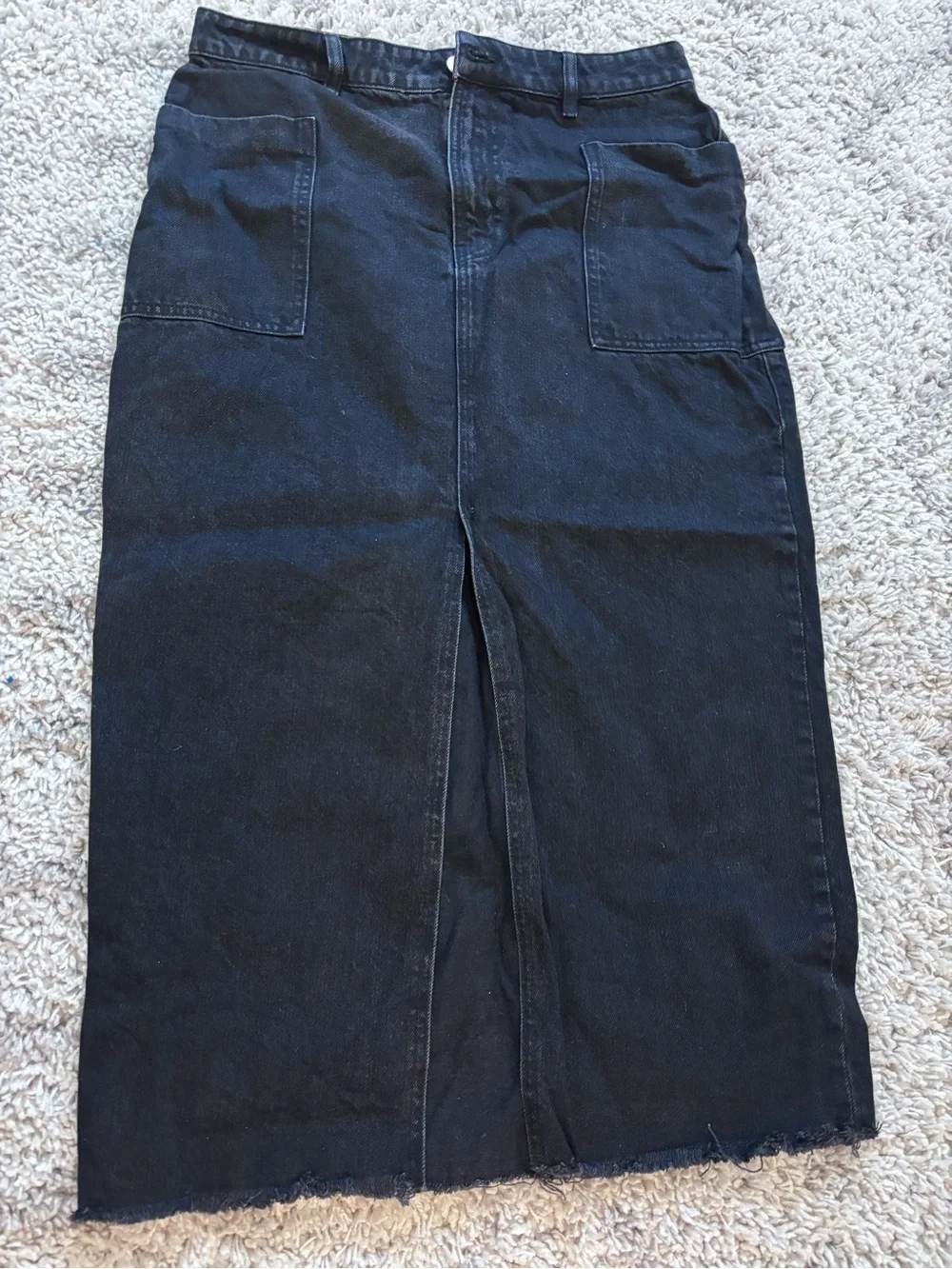 Zara High-Waist Black Denim Maxi Skirt with Front Slit